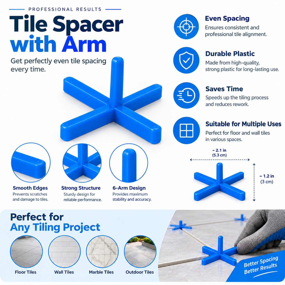 Tiled Up Tile Spacers with Arm – 1,000-Piece Pack